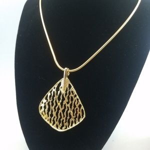 Vintage Monet Necklace Large Pendant & Chain Gold